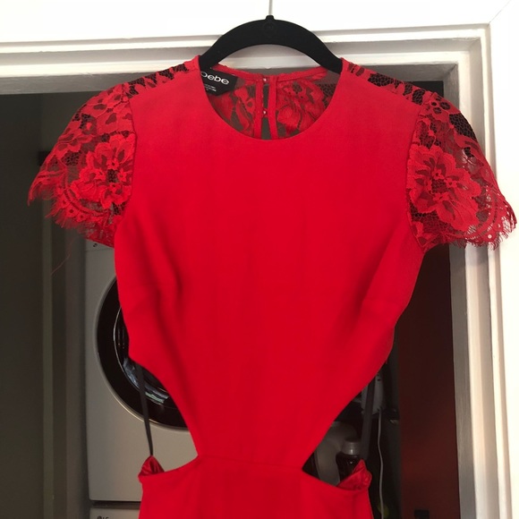 Formal Bebe Dress with Lace Sleeve/Back - Picture 3 of 5